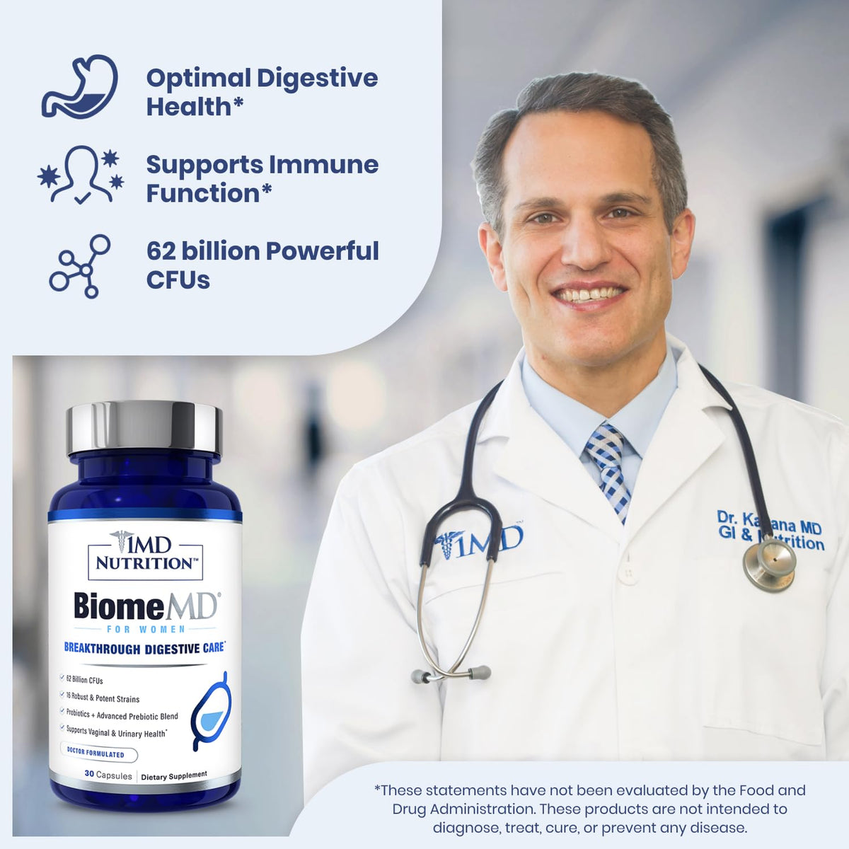 1MD Nutrition BiomeMD Probiotics for Women - Daily Prebiotics and Probiotics for Women - More Than 60 Billion CFUs, 15 Strains - Womens Probiotic to Support Urinary - OmniHealth US
