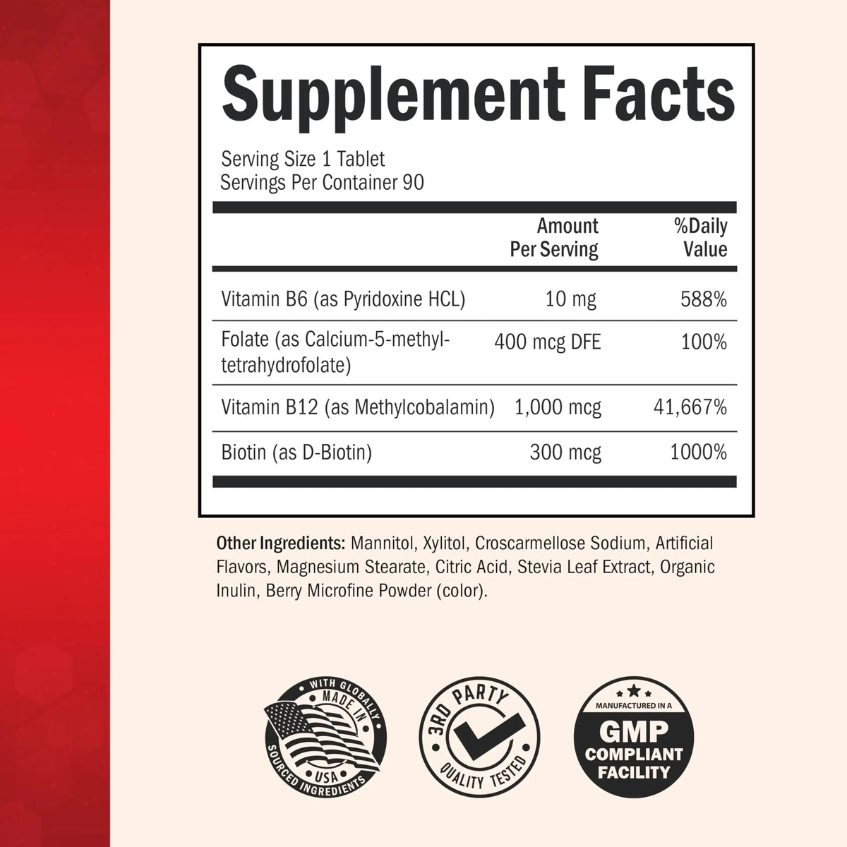 BioSchwartz Bariatric B12 Plus Dissolvable Tablets - 1000mcg Vitamin B12, Vitamin B6, Folate, Biotin - Cherry Strawberry Flavor BioSchwartz
