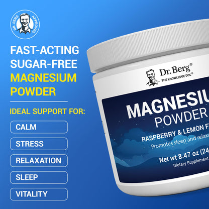 Dr. Berg Magnesium Glycinate Powder for Sleep, Relaxation, & Stress Relief - Now Includes Vitamin D3 & Zinc - Delicious Raspberry & Lemon Flavor (50 Servings) Magnesium Powder - Magnesium Drink Powder - OmniHealth US
