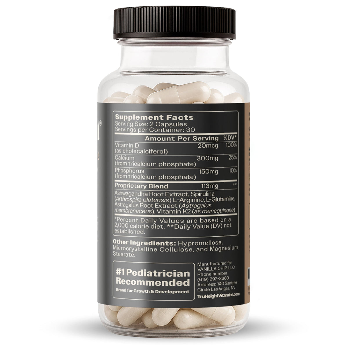 TruHeight Growth Capsules - Tall Nutrition for Natural Growth Supplement for Kids & Teens - Pediatric Vitamin D, K, Calcium & Ashwagandha - Bone Strength - OmniHealth US