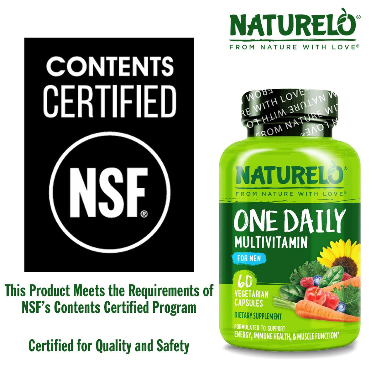 NATURELO Mens Multivitamins - One Daily Multivitamin for Men with Vitamins, Minerals & Organic Whole Foods, Boost Energy & Health, OmniHealth US