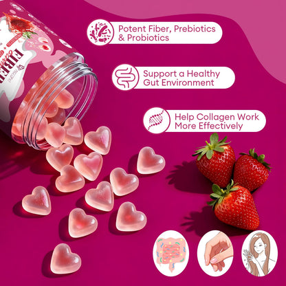 Migcopat 10G Fiber Gummies with Collagen Peptides, Hyaluronic Acid, Vitamin C, ACV, 30 Billion CFU Probiotics – Sugar Free Collagen Gummy for Skin, Hair & Nails - OmniHealth US