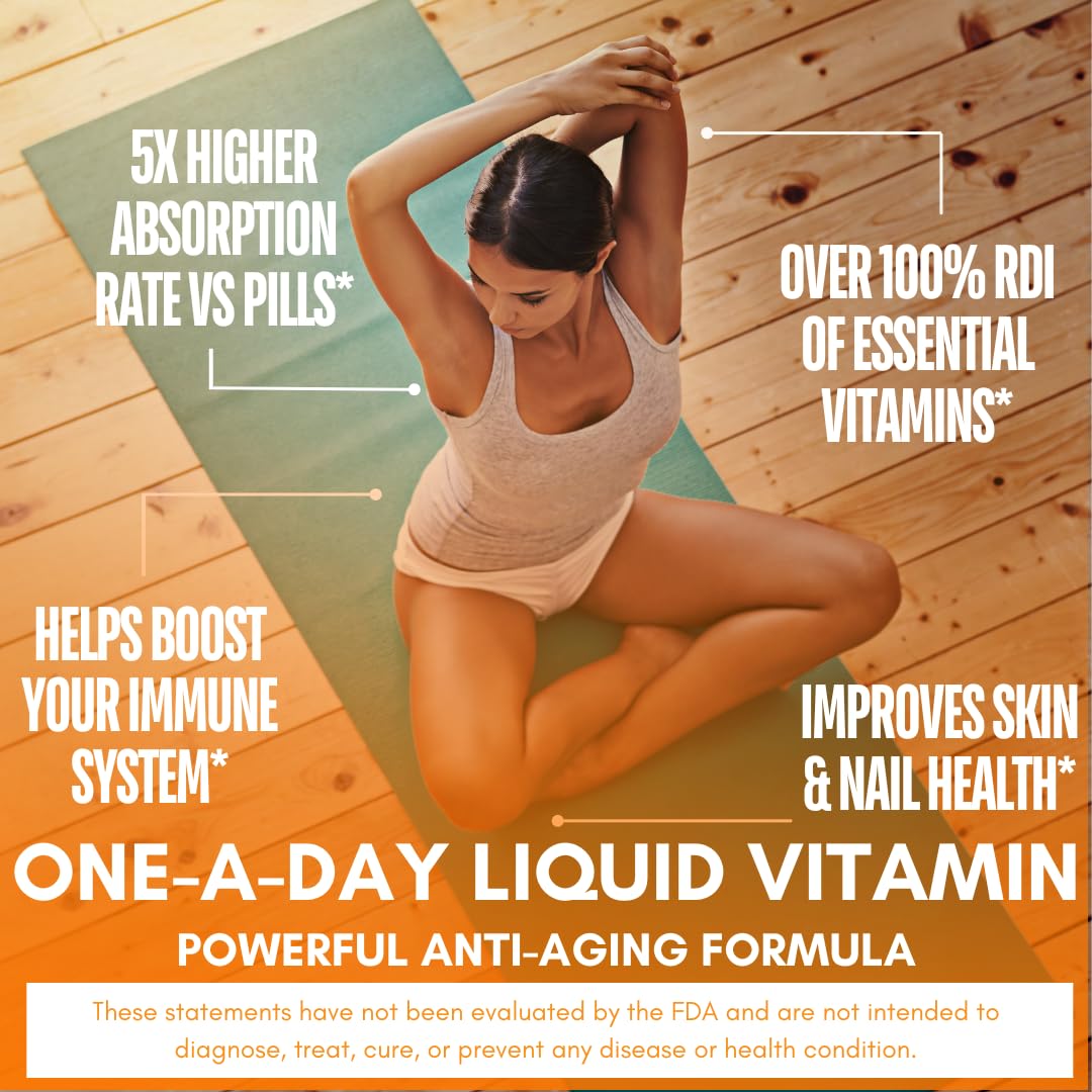 Mega Premium Liquid Multivitamin | Natural Immune Support Vitamin w/ 1333% Vitamin C, 200% D3, Zinc + 20 Vitamins, 70 Minerals, & 21 Amino Acids | Sugar Free - OmniHealth US