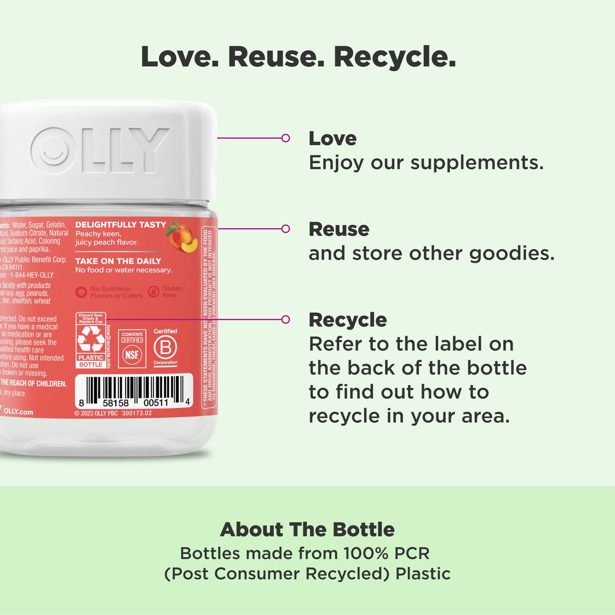 OLLY Probiotic + Prebiotic Gummy, Digestive Support and Gut Health, 500 Million CFUs, Fiber, Adult Chewable Supplement - OmniHealth US