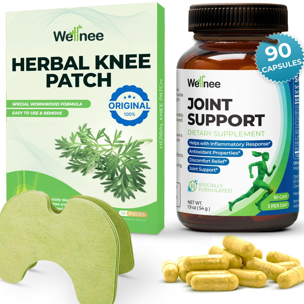 Wellnee Knee & Joint Wellness Bundle – Herbal Patches (10 pcs) & Support Capsules (90 servings) WellneeBuy Supplements Australia