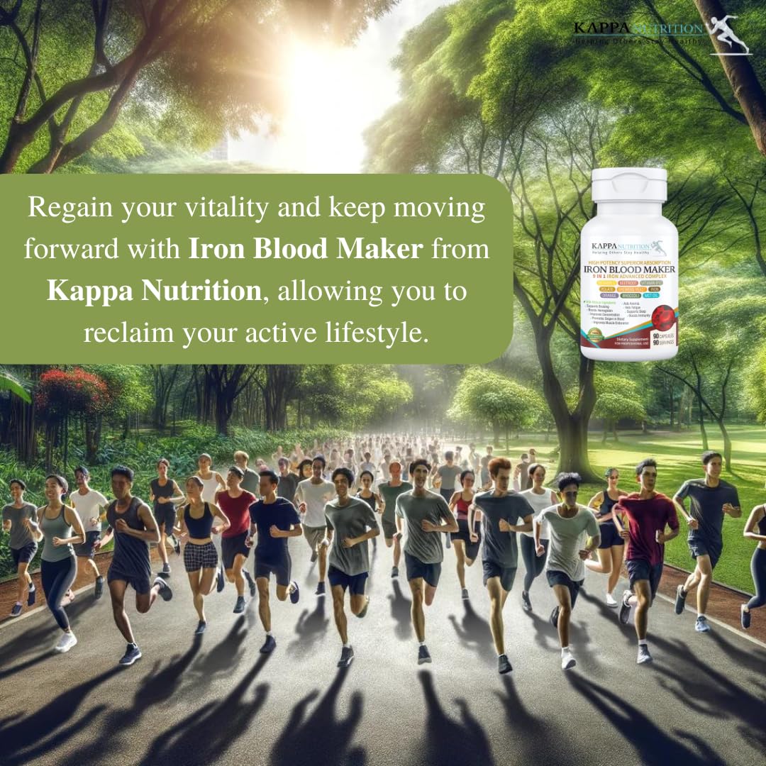 KAPPA NUTRITION Iron 26mg, Vitamin C & Orange 150mg, Folate 667mcg DFE, Vitamin B12, Beetroot, Brewers Yeast, Broccoli & MCT Oil - OmniHealth US
