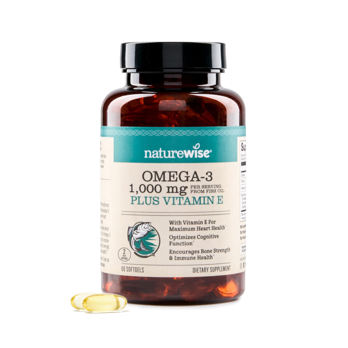 NatureWise Extra-Strength Omega 3 Fish Oil Supplement - 1000mg per Serving - 600 EPA & 400 DHA and Vitamin E - Support for Heart & Brain Health - OmniHealth US