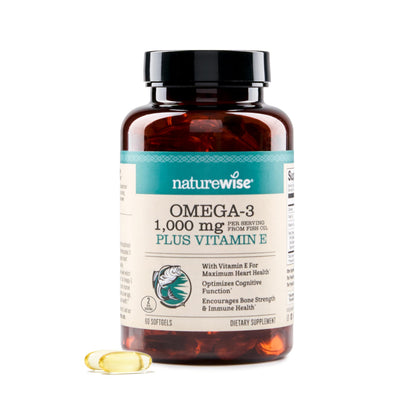 NatureWise Extra-Strength Omega 3 Fish Oil Supplement - 1000mg per Serving - 600 EPA & 400 DHA and Vitamin E - Support for Heart & Brain Health - OmniHealth US