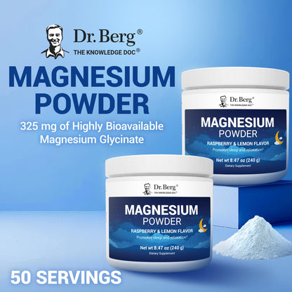 Dr. Berg Magnesium Glycinate Powder for Sleep, Relaxation, & Stress Relief - Now Includes Vitamin D3 & Zinc - Delicious Raspberry & Lemon Flavor (50 Servings) Magnesium Powder - Magnesium Drink Powder - OmniHealth US