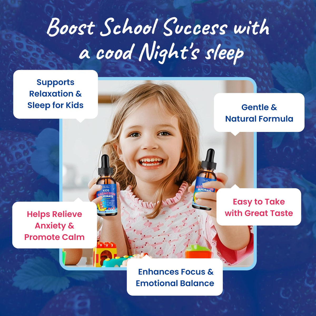 Magnesium Glycinate Liquid for Kids - with L-Theanine Omega-3, Vitamin B6, D3, Zinc - Kids Magnesium Drops for Sleep, Relaxation - OmniHealth US
