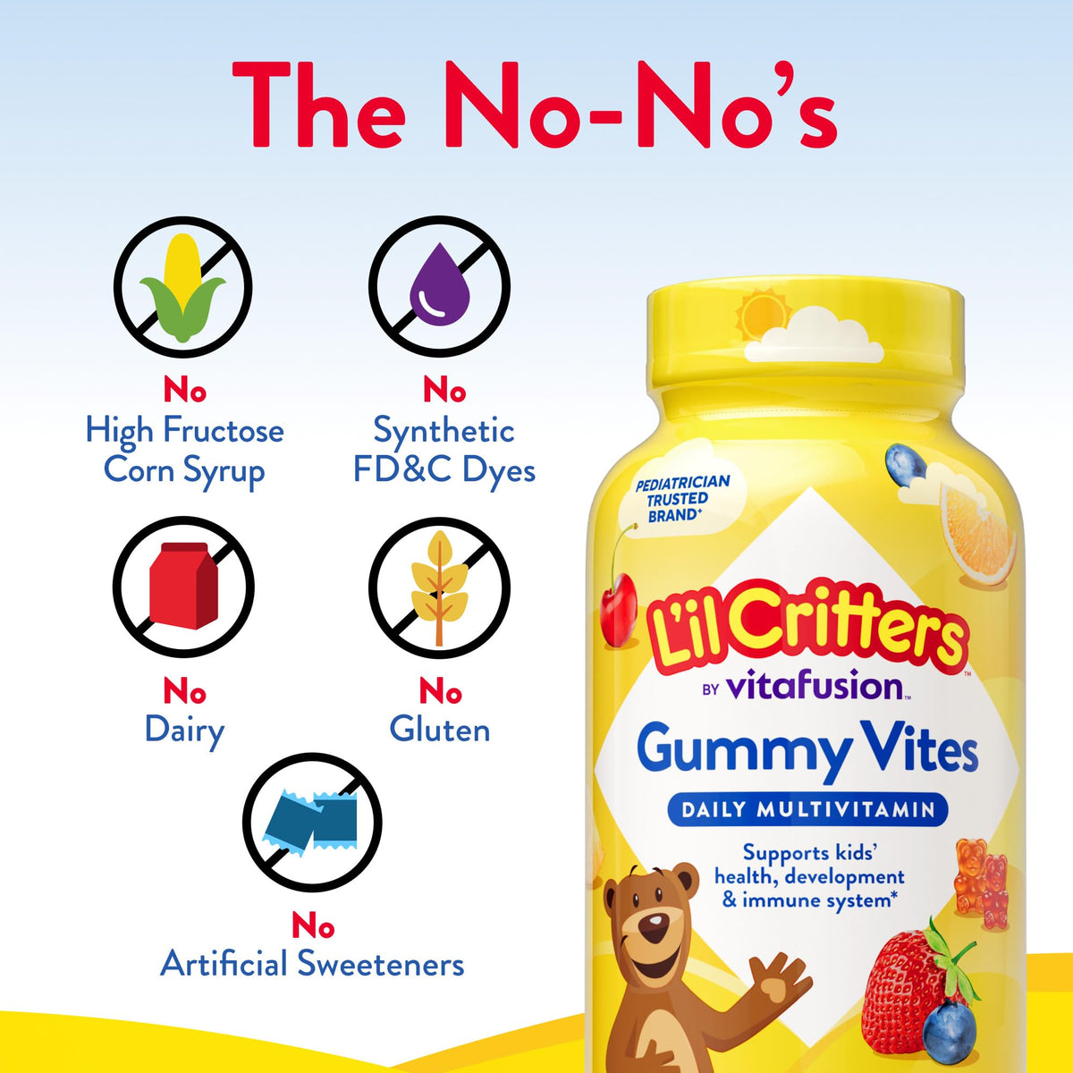 L'il Critters Gummy Vites Daily Kids Multivitamins Assorted Fruit Flavors for Ages 2+ Toddlers & Kids, Gummy Vitamin with Vitamin C and D - OmniHealth US