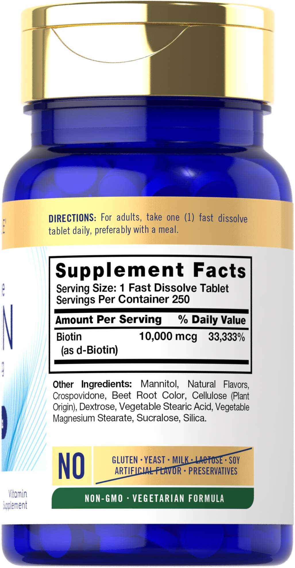 Carlyle Biotin 10000mcg | 250 Fast Dissolve Tablets | Max Strength | Vegetarian, Non-GMO, Gluten Free Supplement - OmniHealth US