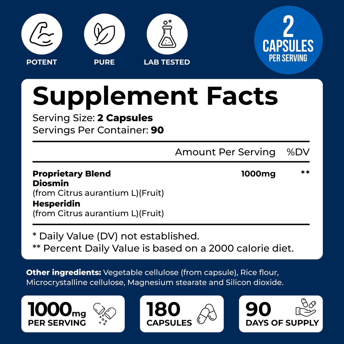 We Like Vitamins Diosmin Hesperidin 1000mg – 180 Capsules – 90 Day Supply - Diosmin and Hesperidin Supplement – Helps to Support Healthy Circulation, OmniHealth US