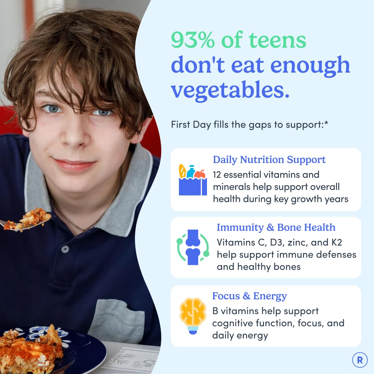 FIRST DAY Vitamins for Teens - Teen Multi Vitamins for Girls & Boys 12-17, Organic Fruit & Veggie Blend - 12 Key Nutrients: Vitamins A - OmniHealth US