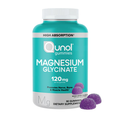Qunol Magnesium Glycinate Gummies, 120mg of Magnesium Glycinate, High Absorption, Mixed Berry, 90 Count (Pack of 1) - OmniHealth US