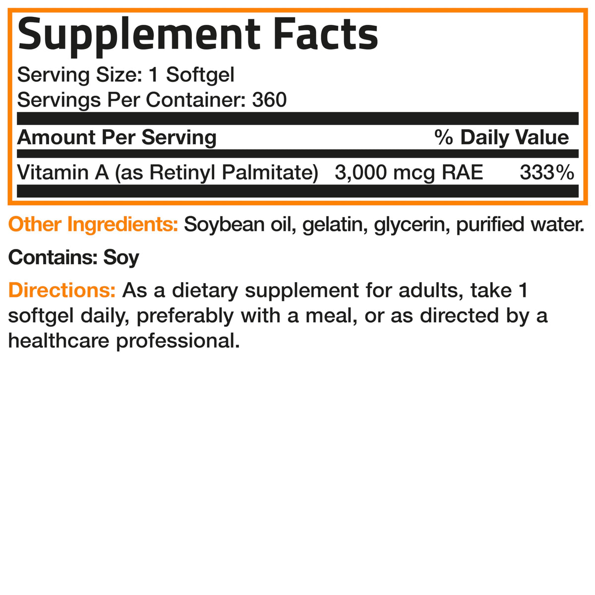 Bronson Vitamin A 10,000 IU Premium Non-GMO Formula Supports Healthy Vision & Immune System and Healthy Growth & Reproduction, 360 Softgels - OmniHealth US