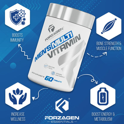 Forzagen Essentials Men's Multivitamin with Creatine and BCAA, Complete Vitamin and Mineral Complex, 60 Tablets ForzagenBuy Supplements Australia