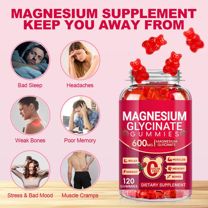 Magnesium Glycinate Gummies 600mg, Sugar Free Magnesium Gummies for Adults, Chewable Potassium Supplements for Body Support - OmniHealth US