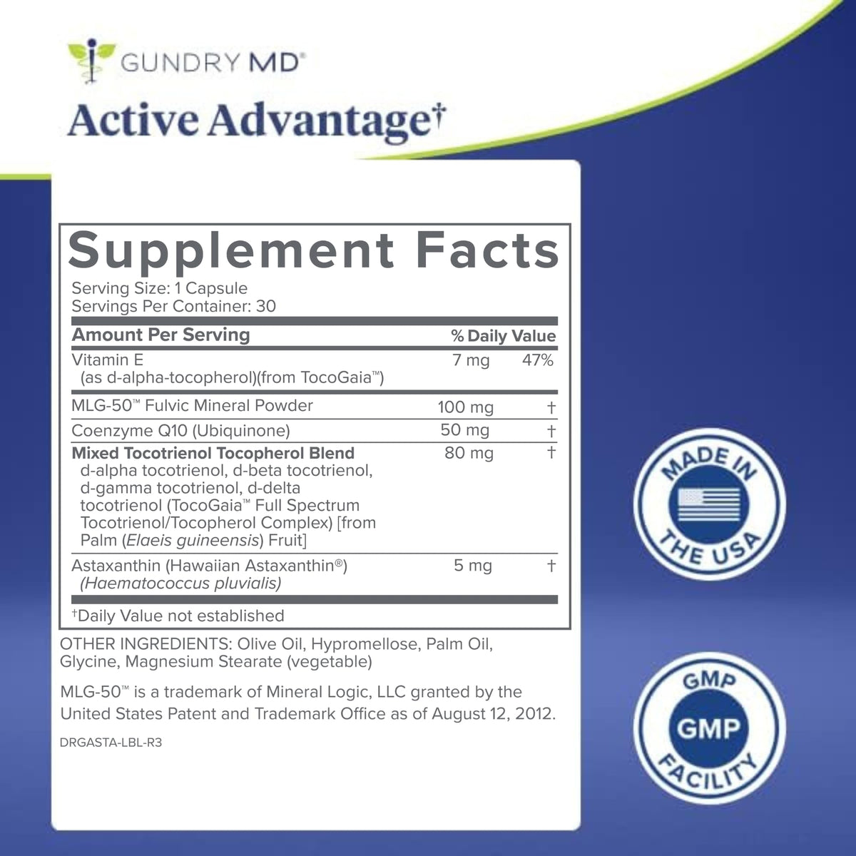 Gundry MD® Active Advantage Astaxanthin and CoQ10 Supplement to Support Energy, Strength and Metabolism, 30 Count - OmniHealth US