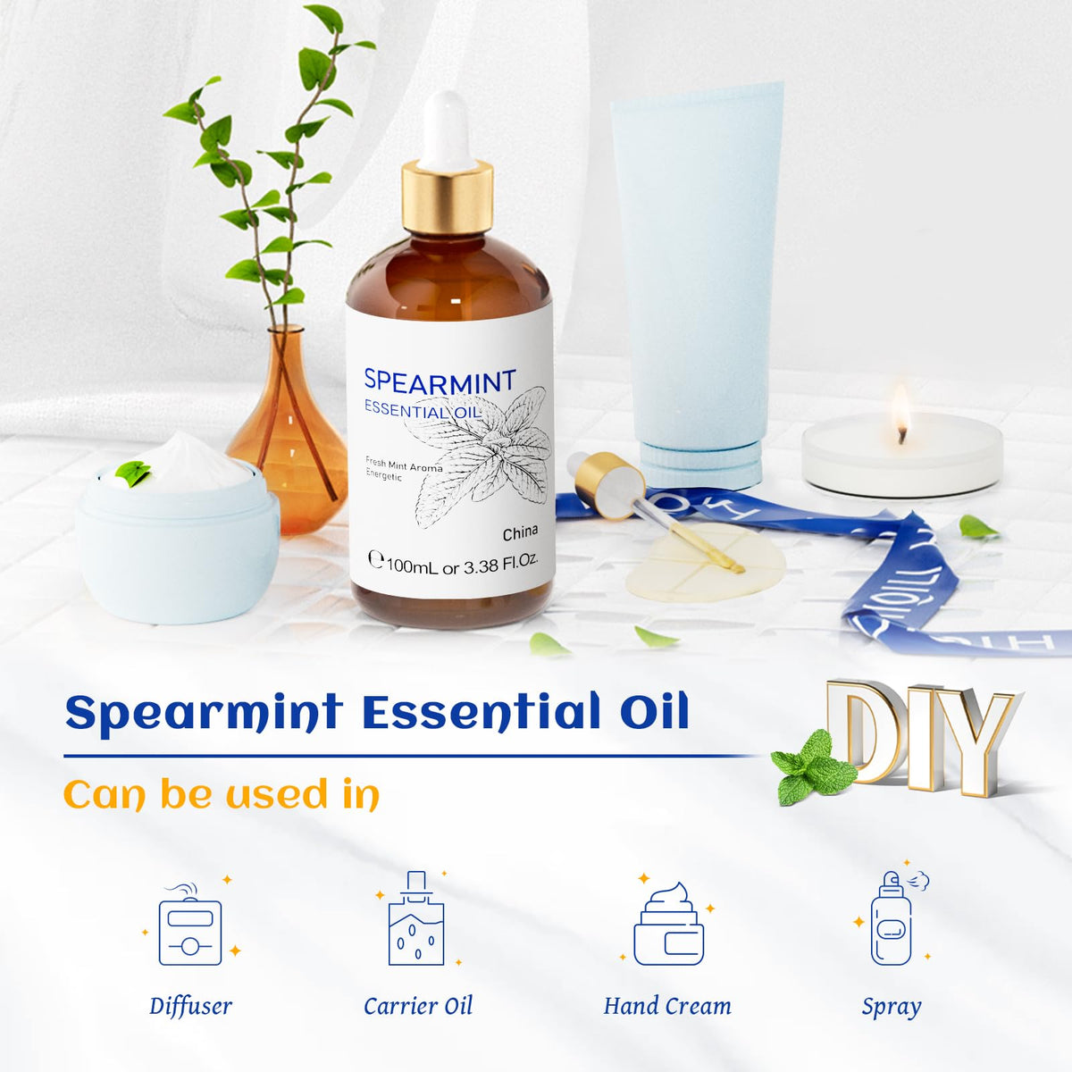 HIQILI 100ML Spearmint Essential Oil for Skin Care -100% Pure Treatment Grade - 3.38 Fl Oz. HIQILIBuy Supplements Australia