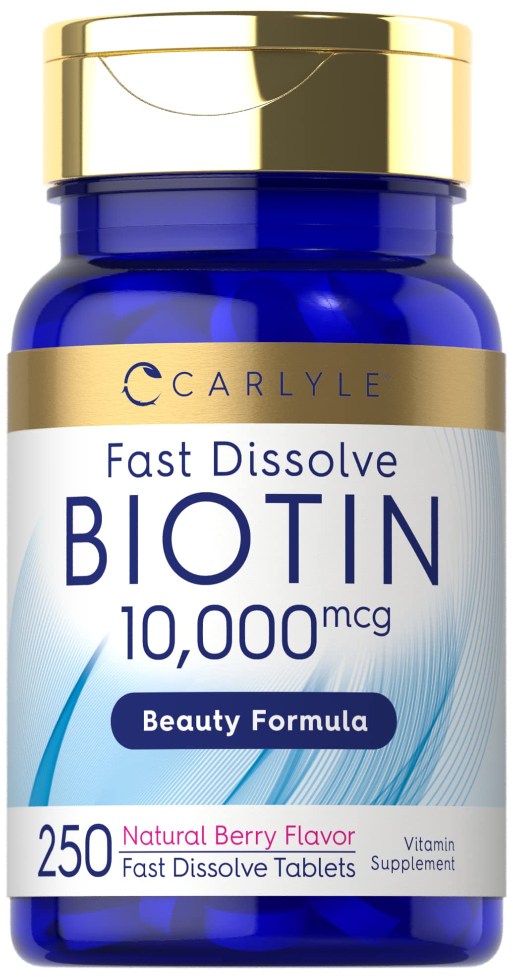 Carlyle Biotin 10000mcg | 250 Fast Dissolve Tablets | Max Strength | Vegetarian, Non-GMO, Gluten Free Supplement - OmniHealth US