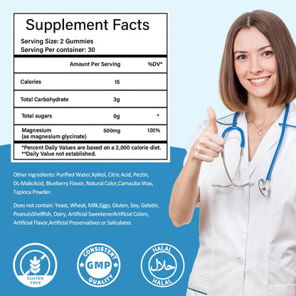 Magnesium Glycinate Gummies 500mg, Sugar-Free for Adults & Kids, Magnesium Gummies for Sleep, Stress & Muscle Relief, Supports Bone & Nerve Health, OmniHealth US