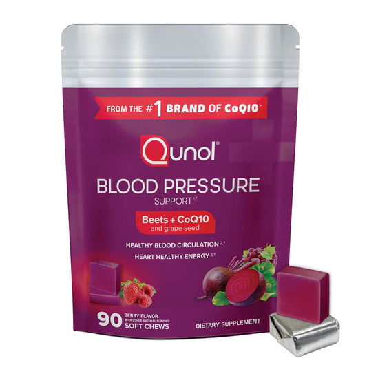 Qunol Beets Chews for Blood Pressure Support, 3 in 1 Beets + CoQ10 + Grape Seed Extract, OmniHealth US