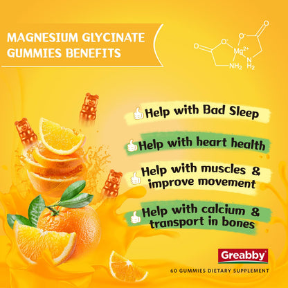 Magnesium Glycinate Gummies for Kids & Adults - Magnesium Glycinate 300mg Chewable Supplement - Promotes Sleep, Muscle, Relaxation (60Count) - OmniHealth US