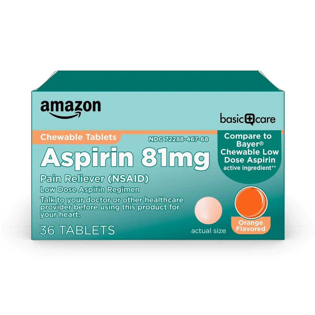 Amazon Basic Care Low Dose Aspirin 81 mg Chewable Tablets, Pain Reliever for Minor Aches, Orange Flavor, 36 Count Amazon Basic CareBuy Supplements Australia