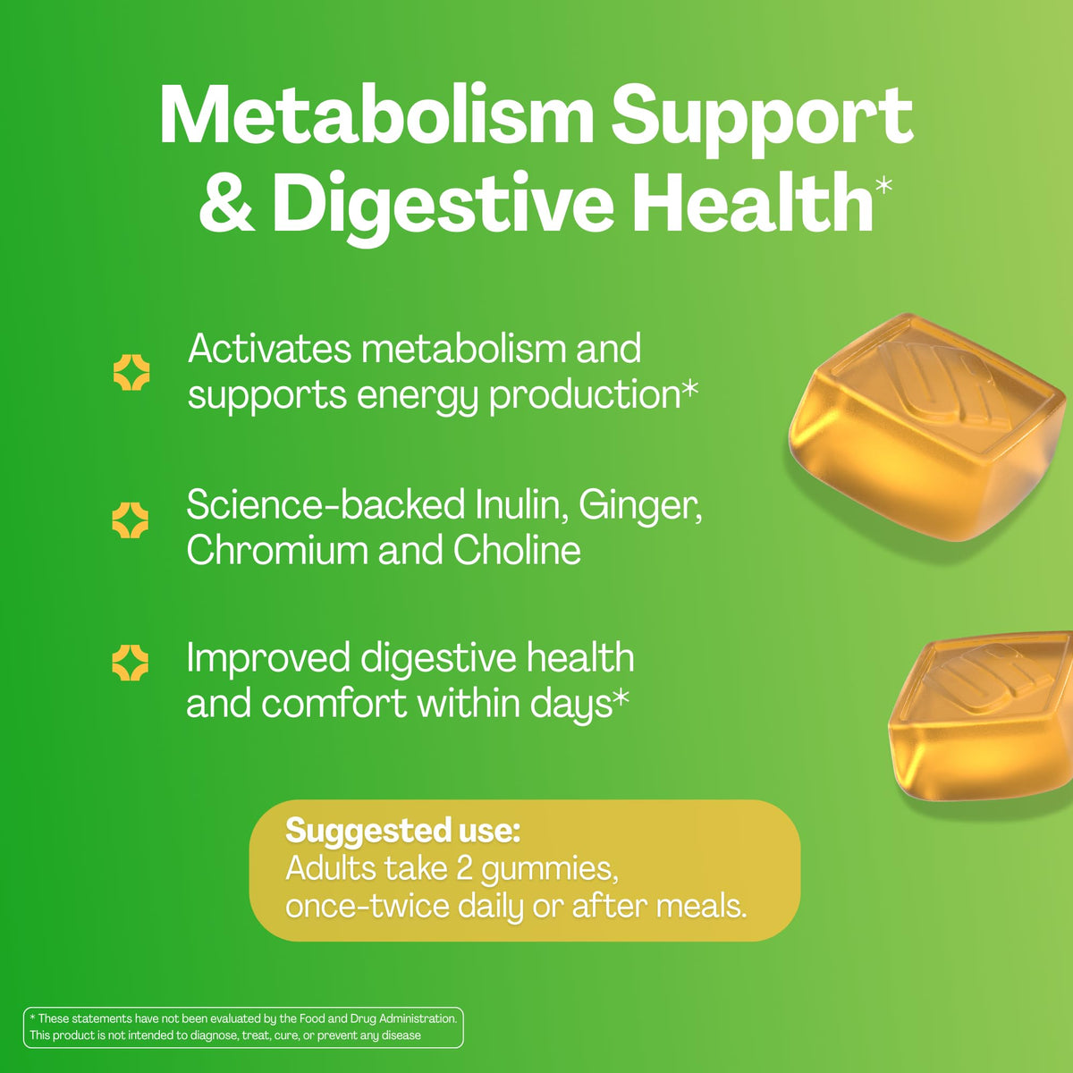 URVI® Metabolism Support Gummies 4-in-1 – Chromium Picolinate, Choline, Inulin & Ginger Extract - Prebiotic Fiber & Minerals – Gut Health & Digestive Support - OmniHealth US