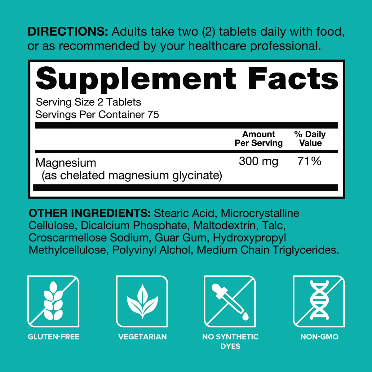 Qunol Magnesium Glycinate 300mg, 100% Glycinate Chelated Magnesium Supplement, 150ct Tablets - OmniHealth US
