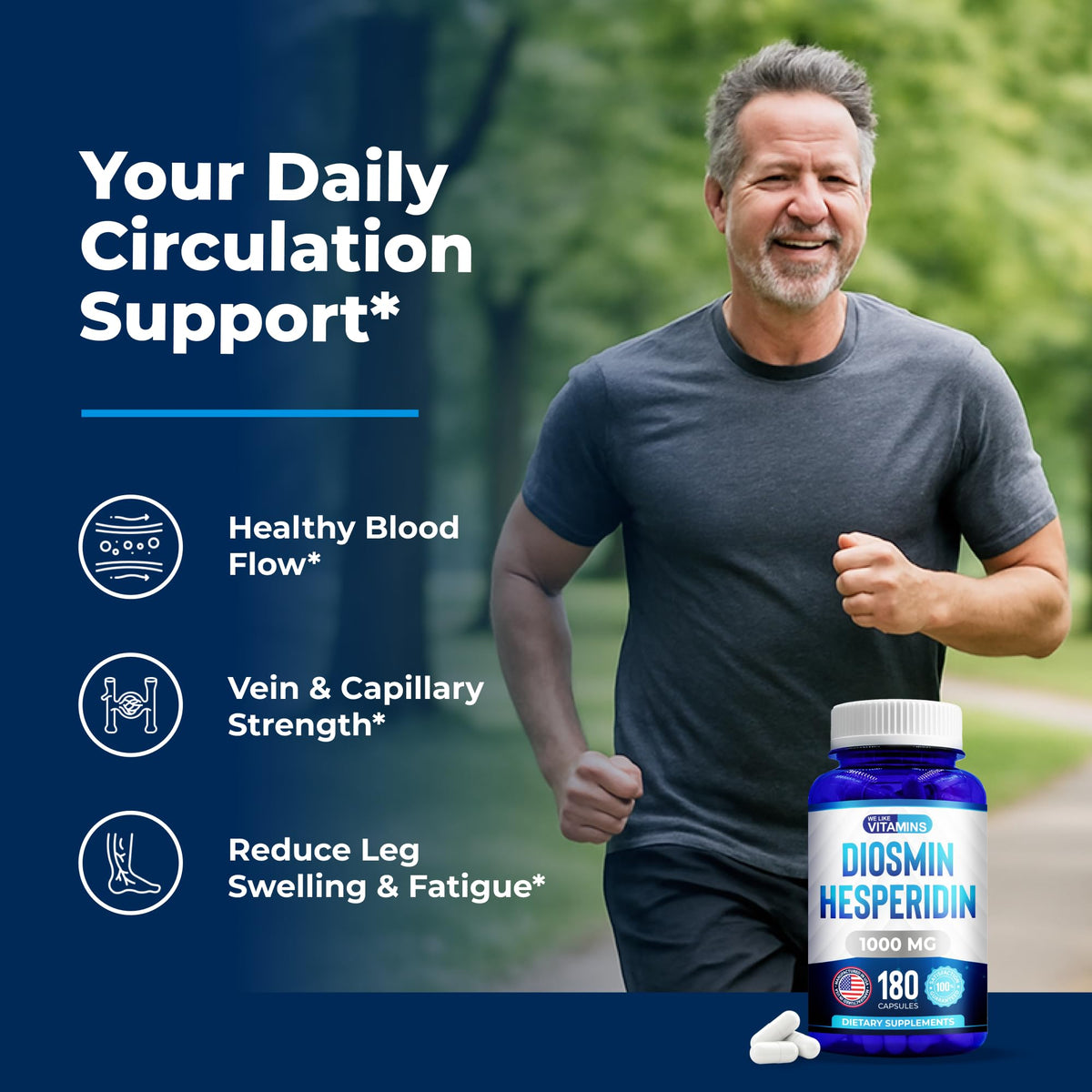 We Like Vitamins Diosmin Hesperidin 1000mg – 180 Capsules – 90 Day Supply - Diosmin and Hesperidin Supplement – Helps to Support Healthy Circulation, OmniHealth US