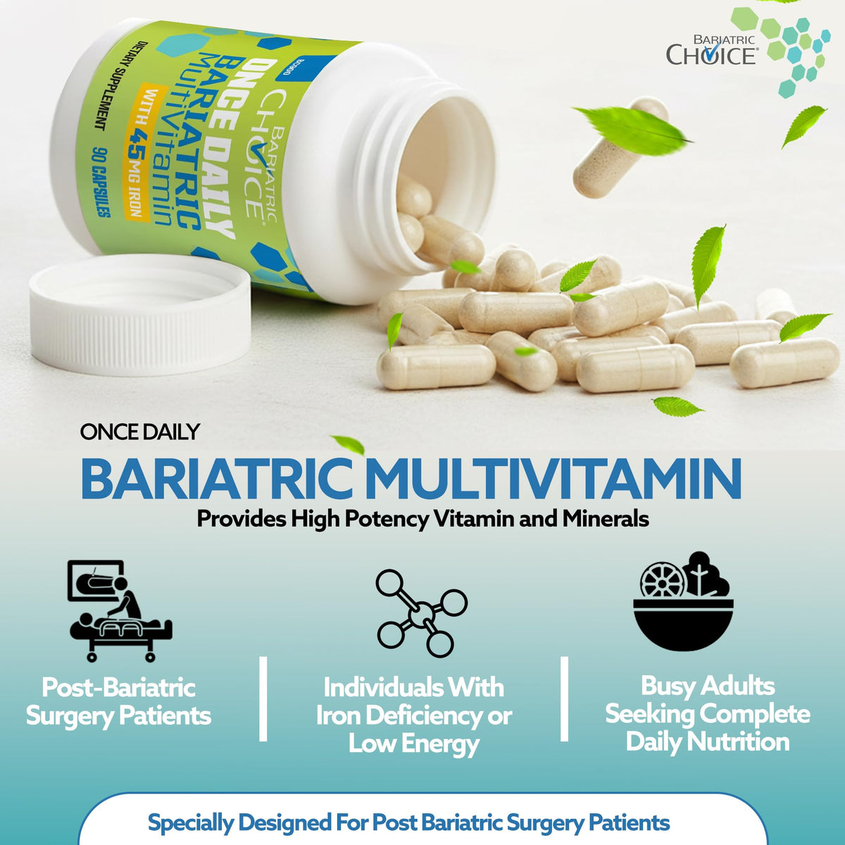 Bariatric Choice Once-Daily Bariatric Multivitamin with 45 mg of Iron | Easy to Swallow Capsule | Vitamin for Bariatric Surgery Patients - OmniHealth US