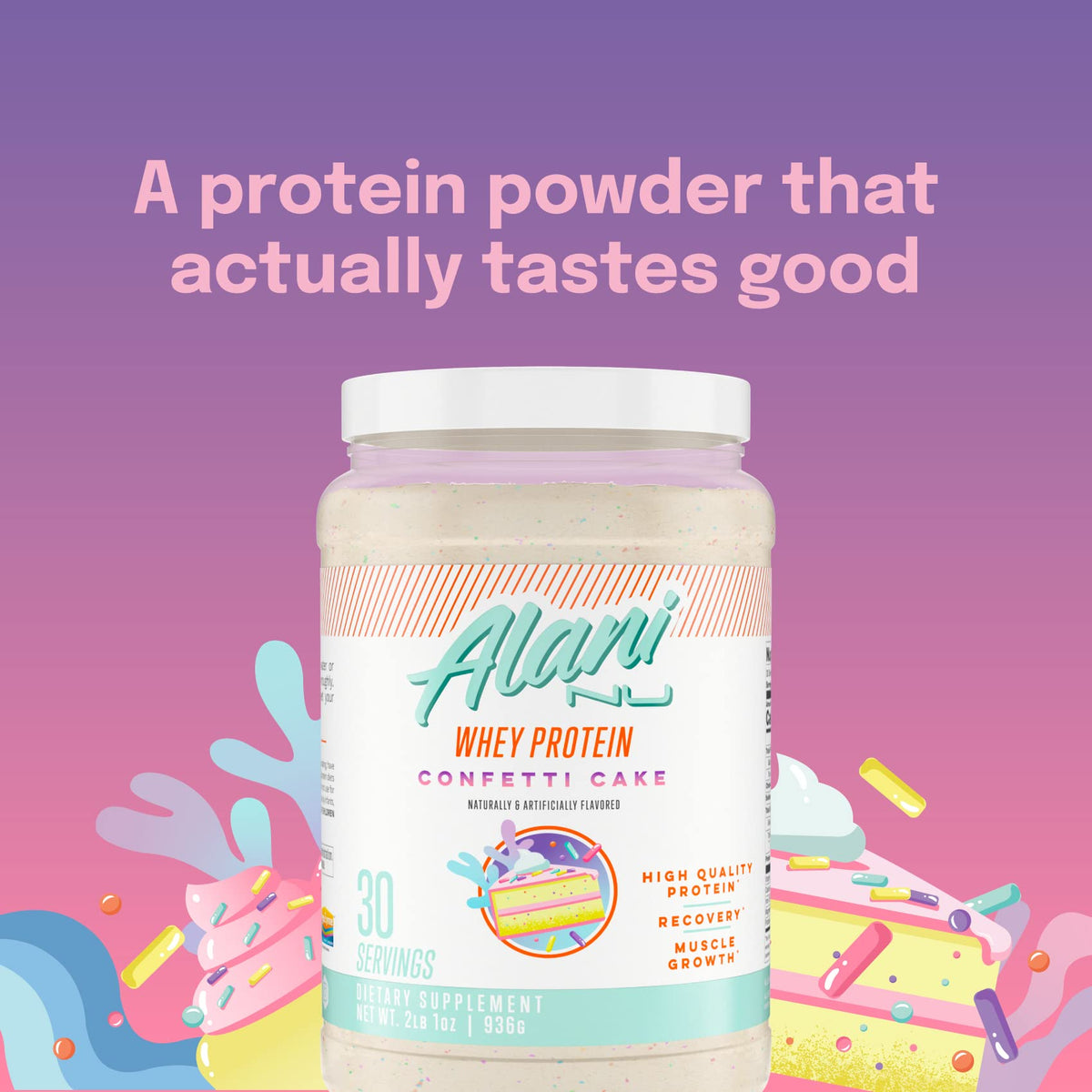 Alani Nu Whey Protein Powder Confetti Cake | 23g Protein with Low Sugar & Digestive Enzymes Alani NuBuy Supplements Australia