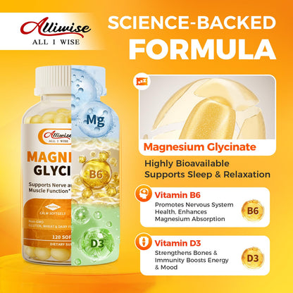 Magnesium Glycinate 400mg Softgels with Vitamin D3 & B6,Small Easy to Swallow Gel Caps,High Absorption, Gentle on Stomach,Supports Sleep, OmniHealth US