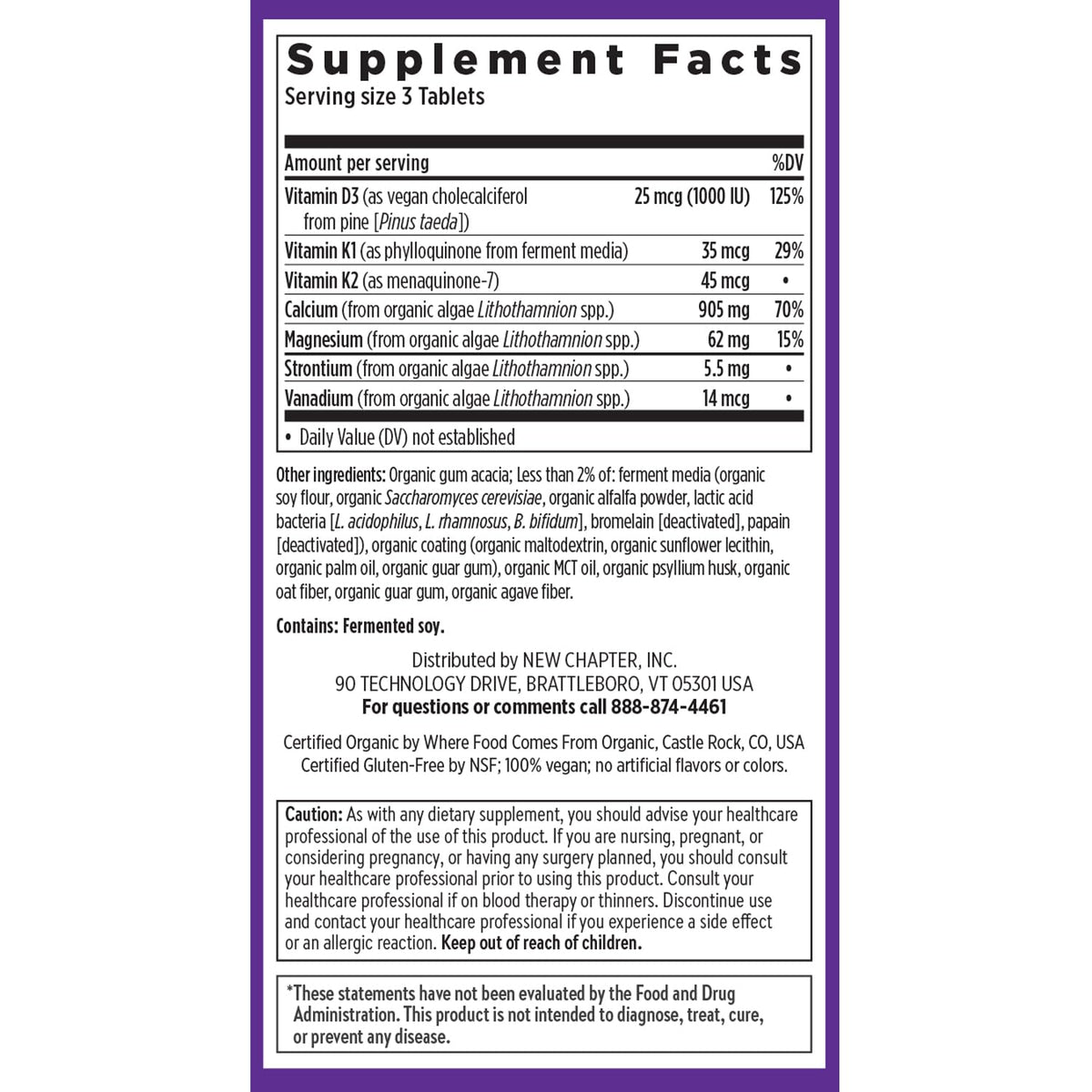 New Chapter Calcium Supplement - Bone Strength Plant-Based USDA Organic Calcium with Magnesium, Vitamin D3+K2, for Bone Health & Joint Mobility, Heart Support - OmniHealth US