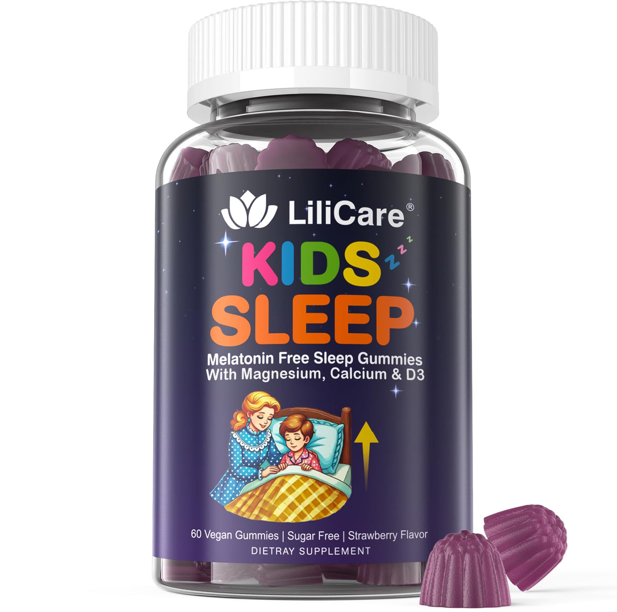 Kids Sleep Gummies - Magnesium Glycinate Gummies, Melatonin Free Sleep Aid | Magnesium, Calcium, D3, B6, L Theanine - OmniHealth US