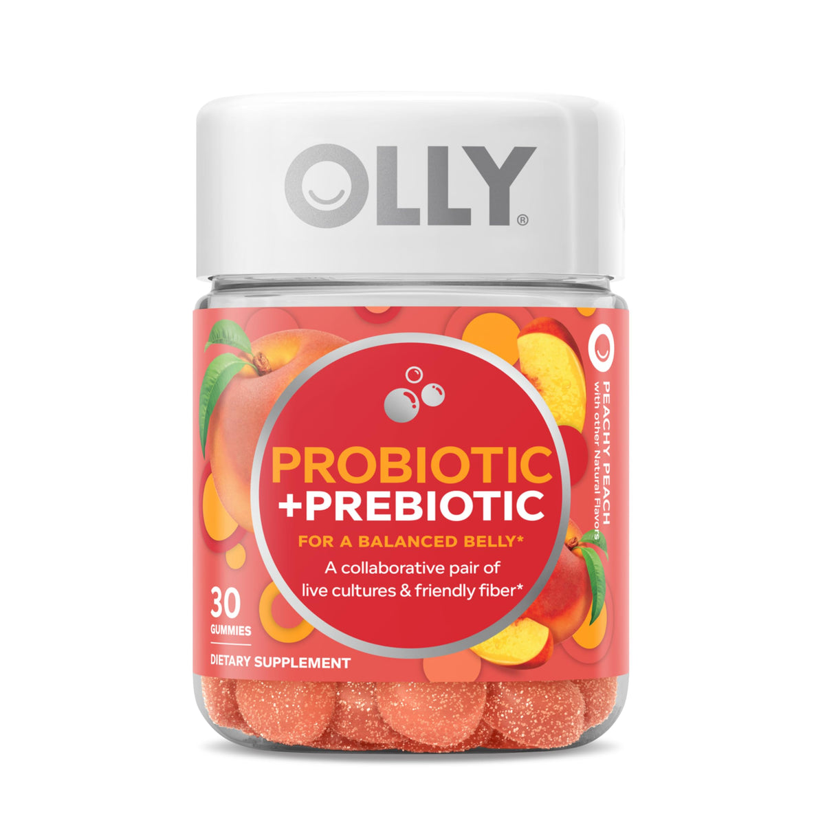 OLLY Probiotic + Prebiotic Gummy, Digestive Support and Gut Health, 500 Million CFUs, Fiber, Adult Chewable Supplement - OmniHealth US
