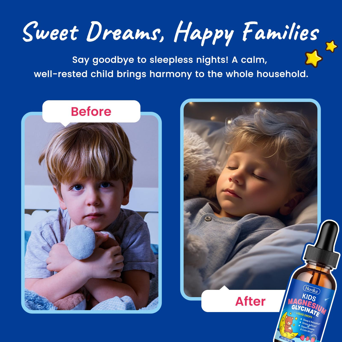 Magnesium Glycinate Liquid for Kids - with L-Theanine Omega-3, Vitamin B6, D3, Zinc - Kids Magnesium Drops for Sleep, Relaxation - OmniHealth US