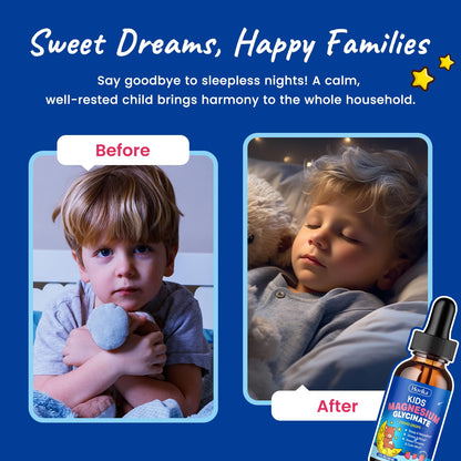 Magnesium Glycinate Liquid for Kids - with L-Theanine Omega-3, Vitamin B6, D3, Zinc - Kids Magnesium Drops for Sleep, Relaxation - OmniHealth US