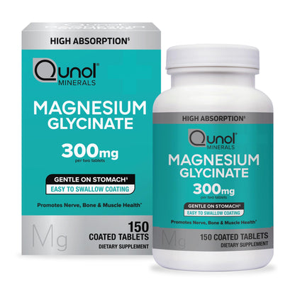 Qunol Magnesium Glycinate 300mg, 100% Glycinate Chelated Magnesium Supplement, 150ct Tablets - OmniHealth US