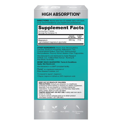 Qunol Magnesium Glycinate 300mg, 100% Glycinate Chelated Magnesium Supplement, 150ct Tablets - OmniHealth US