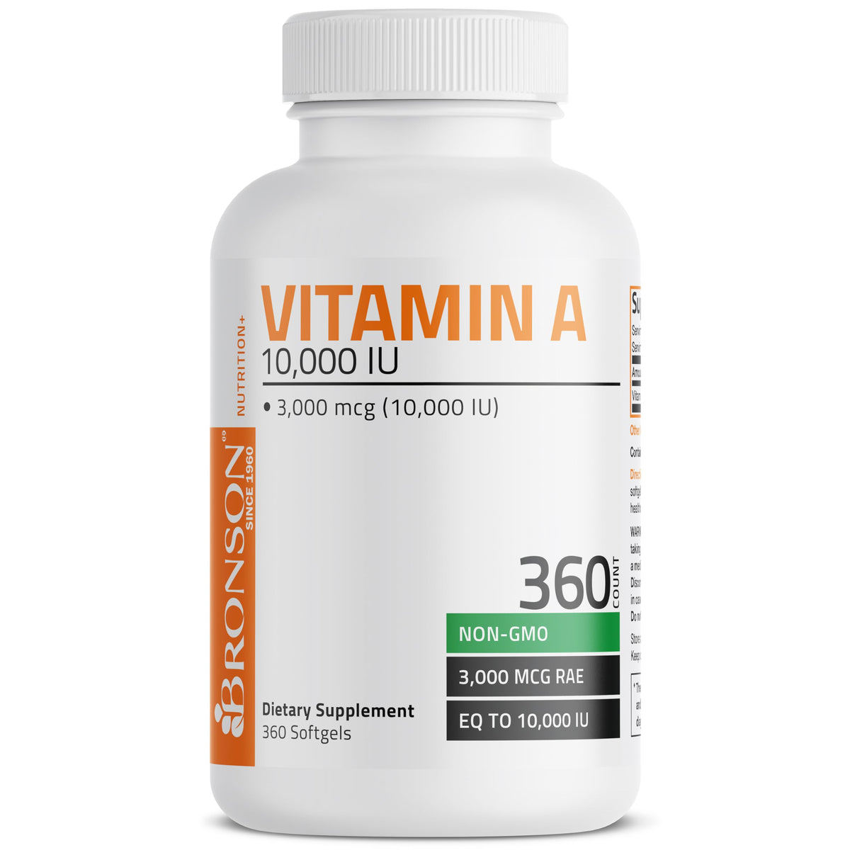 Bronson Vitamin A 10,000 IU Premium Non-GMO Formula Supports Healthy Vision & Immune System and Healthy Growth & Reproduction, 360 Softgels - OmniHealth US