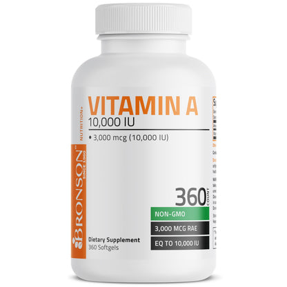 Bronson Vitamin A 10,000 IU Premium Non-GMO Formula Supports Healthy Vision & Immune System and Healthy Growth & Reproduction, 360 Softgels - OmniHealth US