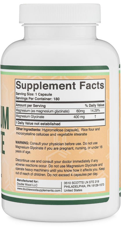 Magnesium Glycinate 400mg | 180 Capsules | Sleep, Muscle, & Heart Support | Vegan, Third Party Tested, Gluten Free - OmniHealth US