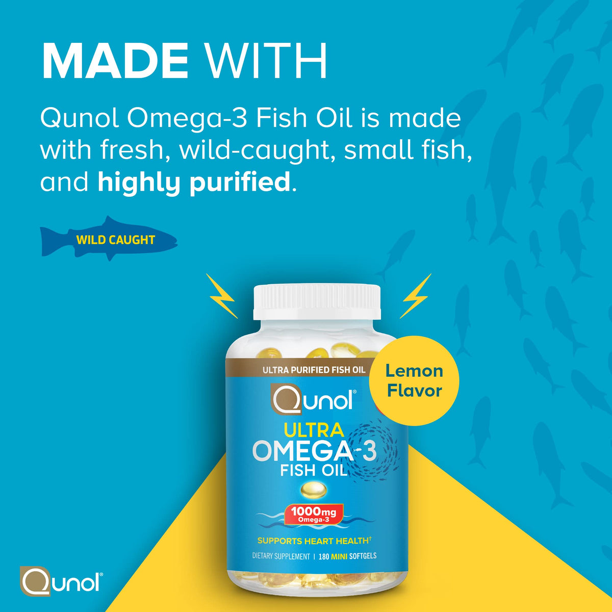 Qunol Fish Oil Omega 3 Mini Softgels, 1000mg Omega 3 EPA + DHA, Ultra Pure Supplements, Heart Health Support, Lemon Flavor - OmniHealth US