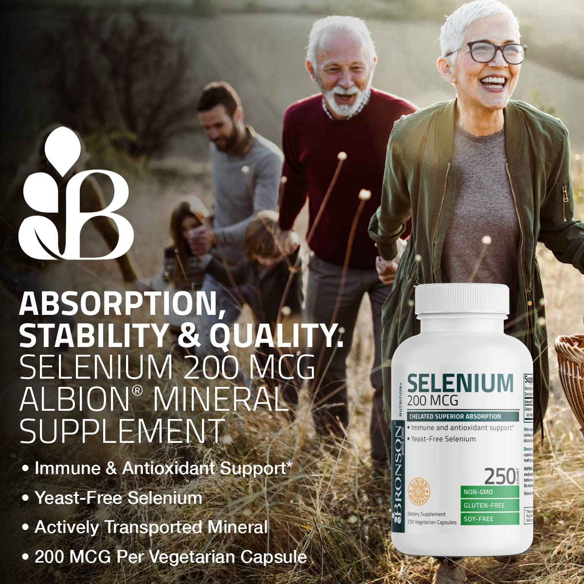 Bronson Selenium 200 mcg – Yeast Free Chelated Amino Acid Complex - Essential Trace Mineral with Superior Absorption - OmniHealth US