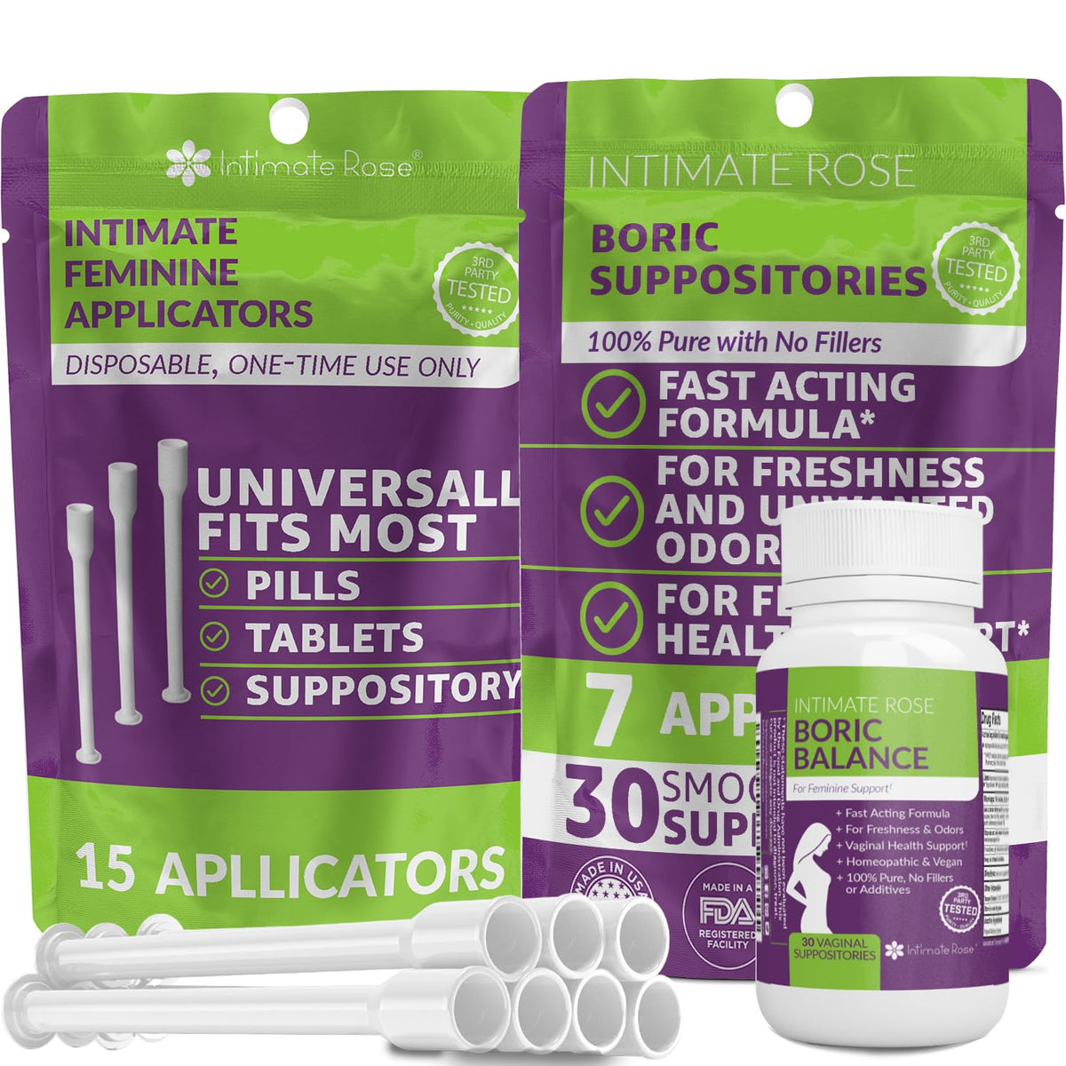 Save 10% on Boric Acid Vaginal Suppositories - 30 Count (600mg) + 7 Applicators and 15 Additional