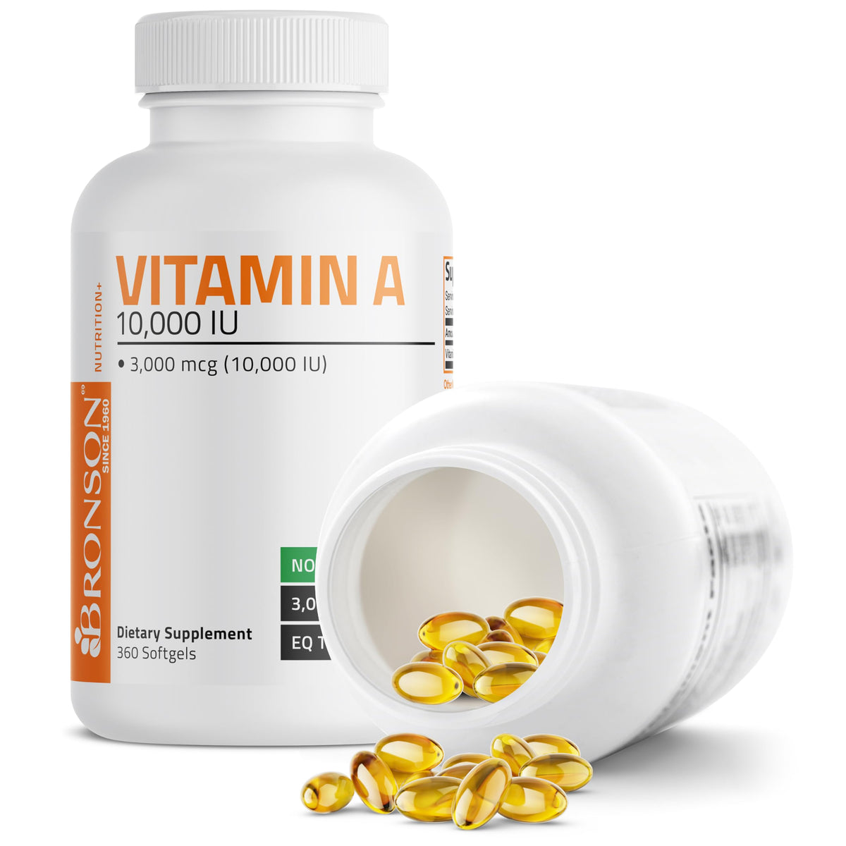 Bronson Vitamin A 10,000 IU Premium Non-GMO Formula Supports Healthy Vision & Immune System and Healthy Growth & Reproduction, 360 Softgels - OmniHealth US
