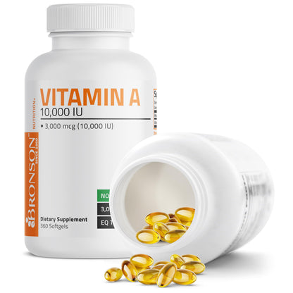 Bronson Vitamin A 10,000 IU Premium Non-GMO Formula Supports Healthy Vision & Immune System and Healthy Growth & Reproduction, 360 Softgels - OmniHealth US